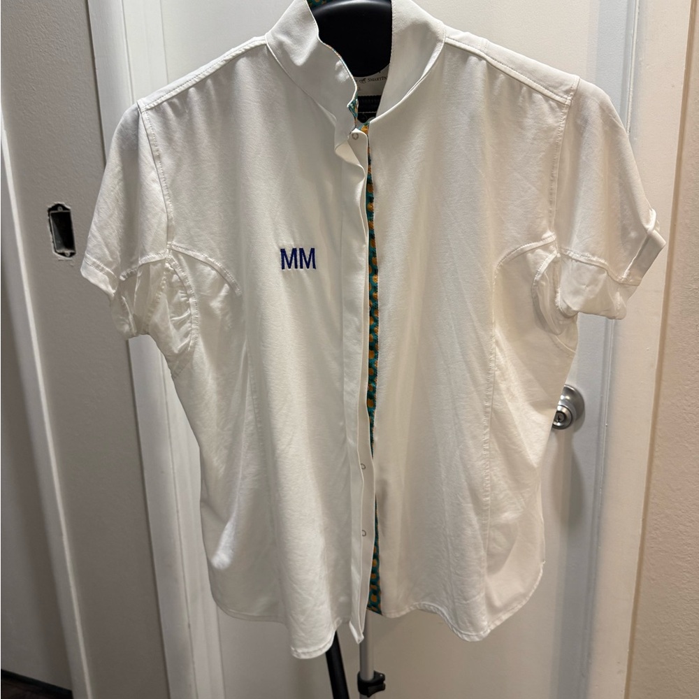 White Short Sleeve Show Shirt- Horseback riding / hunter jumper shirt